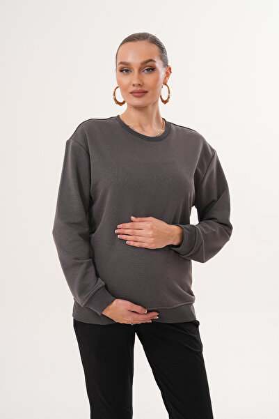 Miss Dünya Lissa Crew Neck 100% Cotton Maternity and Postpartum Basic Sweatshirt