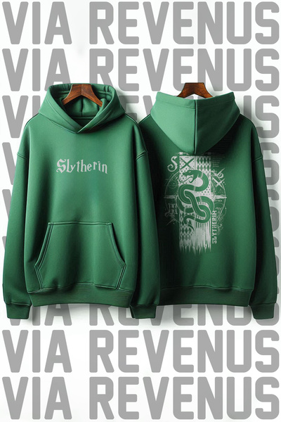 Vordevia Slytherin Baskılı Pamuklu Premium Kalite Tüylenmez Kapüşonlu Sweatshirt