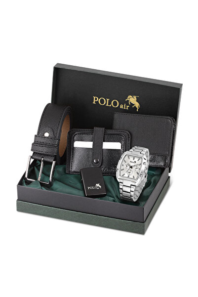 Polo Air Erkek Kol Saati Kemer Cüzdan Kartlık Çakmak Hediyelik Kutusunda Siya...