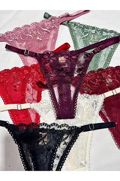 mendoza store Lace Bow Patterned Thong Panties 6-Pack