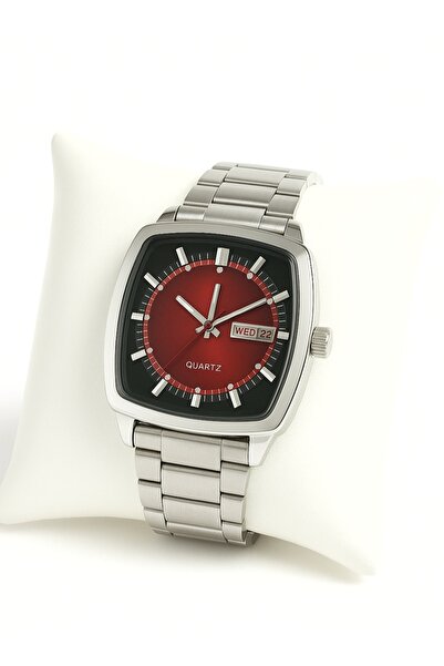 arpat time saat aksesuar Premium, Steel Case, Red Dial Men's Watch with Calendar