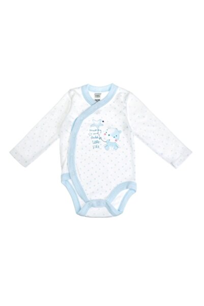 OEM Body pentru bebeluși din bumbac alb-albastru cu steluțe și ursuleți de pluș