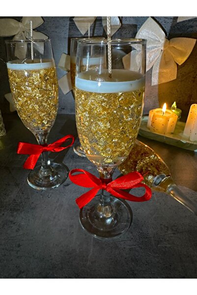 Claren Candles Champagne glass candle with gold flakes – festive model, handmade, Prosseco Lime fragrance