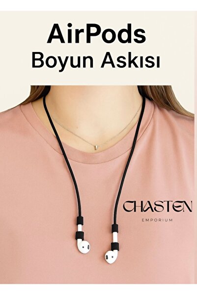 chasten emporium حامل سماعات لاسلكية، حزام رقبة لسماعات Airpods (أسود)