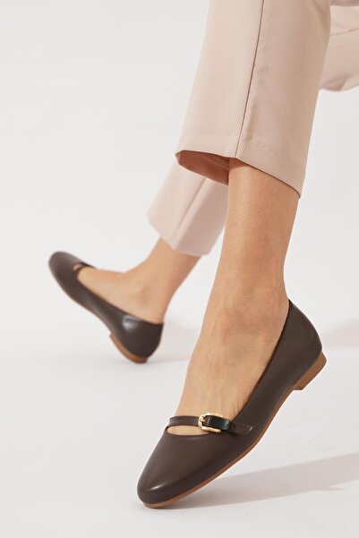 Moda Pie Balerina Lonas pentru femei, piele maro, cu centură superioară cu fe...