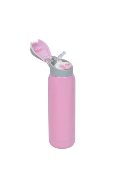 OEM Termos din oțel inoxidabil cu pai și capac cu filet, roz, Kopenpal, 6,5x2...