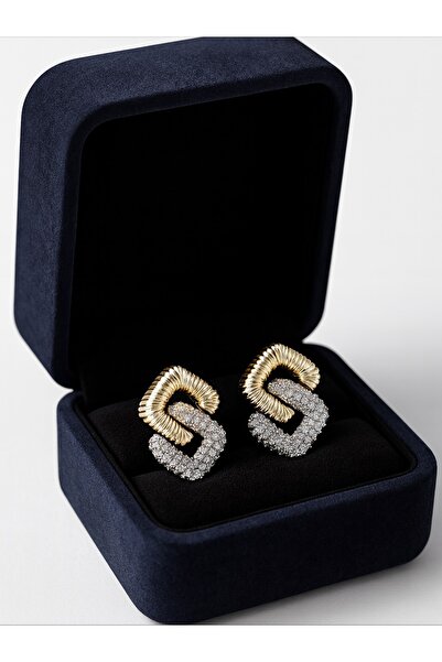 mischa jewelry Gold zirkon taşlı örgü küpe - kararmayan premium seri