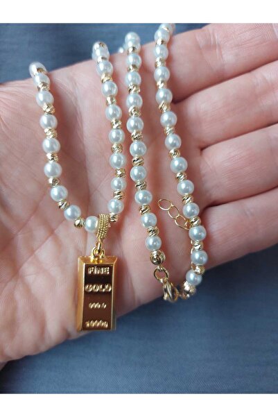 GEZERGOLD TAKI külçe 1grm incili dorikalı kolye 60cm