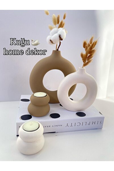 kuğu home dekor 2-Piece Ring Vase 2-Piece Candle Holder Set