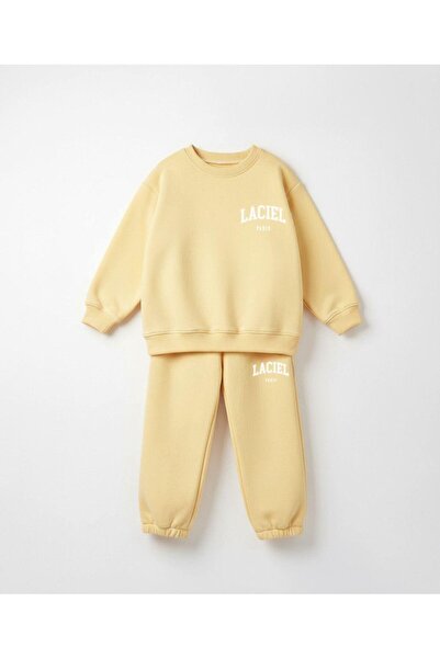 Magu Unisex Kids Cotton Yellow Oversized Printed Tracksuit Set – Sweatshirt & Jogger