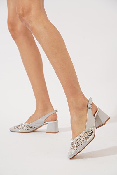 Moda Pie Yunar Open Back Stone Women's Heeled Shoes Silver