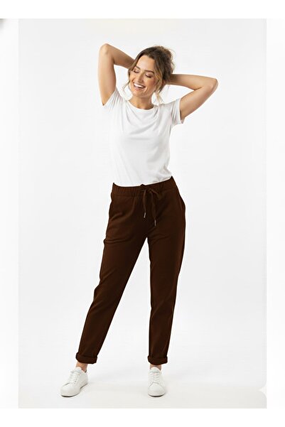 CELTMODA Women's Lace-Up Full Stretch Fabric Italian Pants - Brown