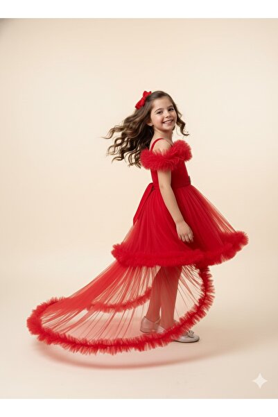 asyagiyimavm25 Asissa 👗 Kırmızı Şıklıkta Tül Abiye Elbise - Özel Günlerin Yıldızı! 🌟