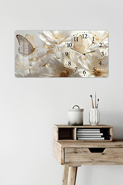 kutuTR 3D Görünümlü Temperli Cam Tablo – Kelebek ve Beyaz Çiçek Deseni Duvar ...