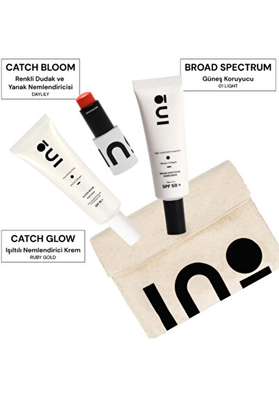 INO Beauty Pocket Lip Cheek Stick DAYLİLY & Catch Glow RUBY GOLD & Broad Spectrum SPF 50+ Sunscreen 01 LİGHT