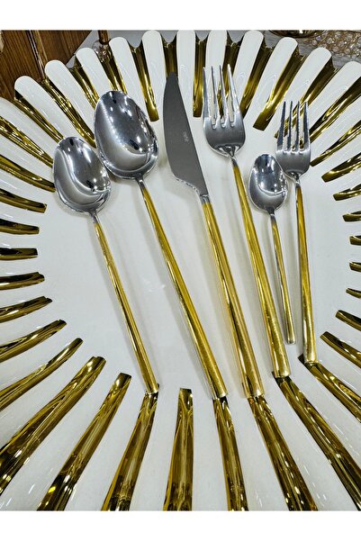EVRA Nehir 12 Kişilik 72 Parça Gloria Altın Çatal Kaşık Bıçak Takımı