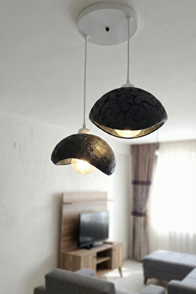 Oxyteez Modern Bohem Beton Görünümlü 2’li Sarkıt Avize Salon Oturma Odası İçi...