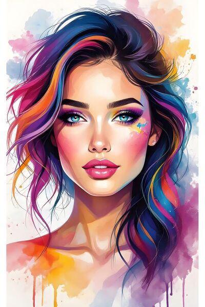 ALAYRA International ملصق فني ملون لوجه امرأة، ديكور جداري منزلي معاصر - 40×6...