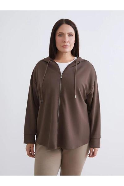 LC Waikiki Hooded Oversize Women's Zippered Sweatshirt (W5)