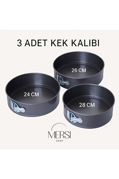 Mersi SHOP 3'lü Kelepçeli Kek Kalıbı Seti 24-26-28 cm | Yapışmaz Yanmaz Metal...