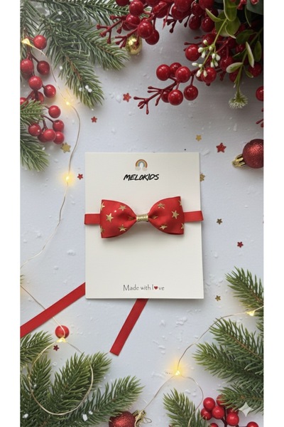 MeloKids Red Star Patterned Christmas Themed Ribbon Men's Bow Tie