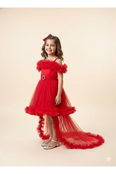 asyagiyimavm25 Asissa 👗 Kırmızı Şıklıkta Tül Abiye Elbise - Özel Günlerin Yıldızı! 🌟