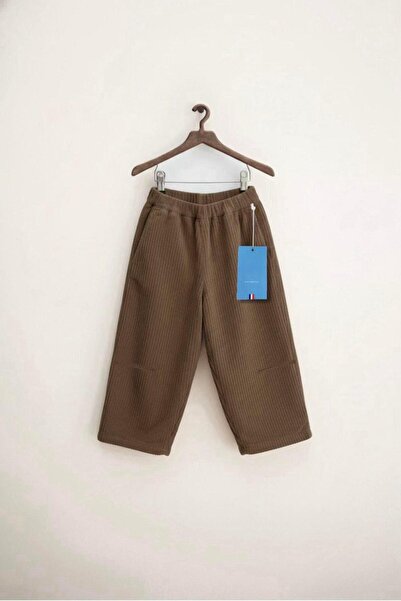 Magu Unisex Kids' Velvet Brown Corded Fabric Jogger Pants – Elastic Waistband, Relaxed Fit