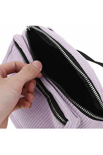 Boldy Velvet Waist Bag - Shoulder Bag - Shoulder and Waist Bag - Velvet Bag with Pockets - Double Compartment Waist Bag