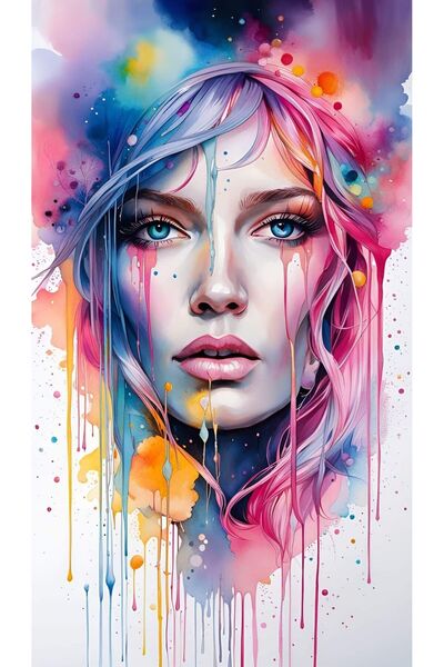 ALAYRA International ملصق فني ملون لوجه امرأة، ديكور جداري منزلي معاصر - 40×6...