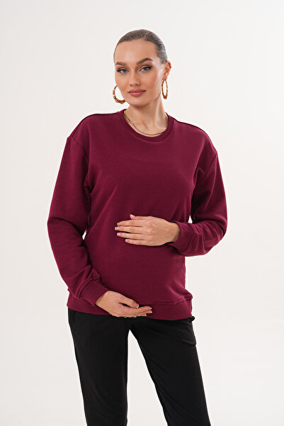 Miss Dünya Lissa Crew Neck 100% Cotton Maternity and Postpartum Basic Sweatshirt