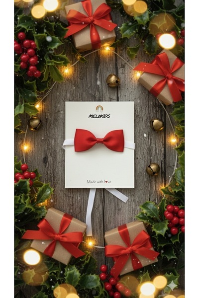 MeloKids Christmas Themed Ribbon Boy's Bow Tie - Red
