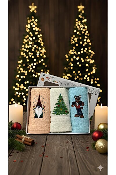 Coton Delux 3'lü Yılbaşı Özel Mutfak Havlusu - %100 Pamuklu -30x50 - Kutulu