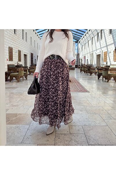 Telablanka Thick Belted Chiffon Skirt_Aci Brown