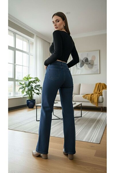 geenz manifacture Γυναικείο τζιν με ψηλόμεσο τζιν φαρδύ παντελόνι Palazzo