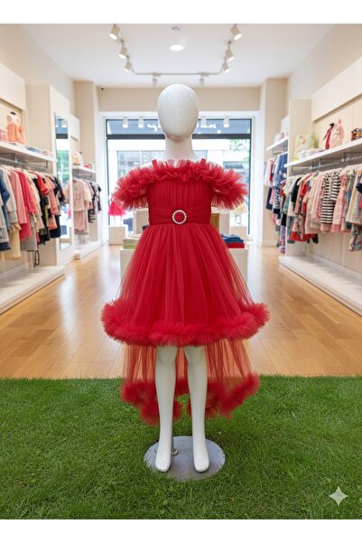 asyagiyimavm25 Asissa 👗 Kırmızı Şıklıkta Tül Abiye Elbise - Özel Günlerin Yıldızı! 🌟