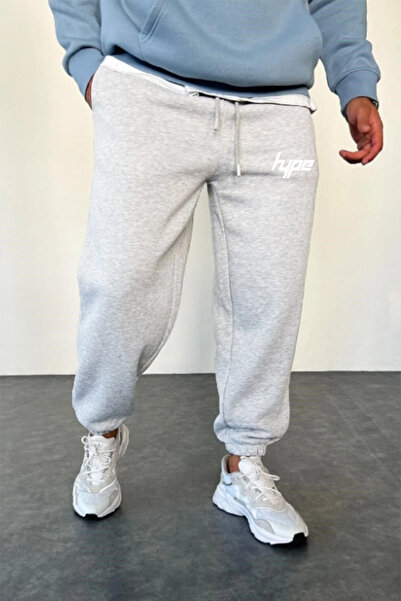 THE RULE Hype Printed Winter 3 Thread Ş Fleece-Lined Relaxed Fit Cotton Elastic Leg Grey Jogger Sweatpants
