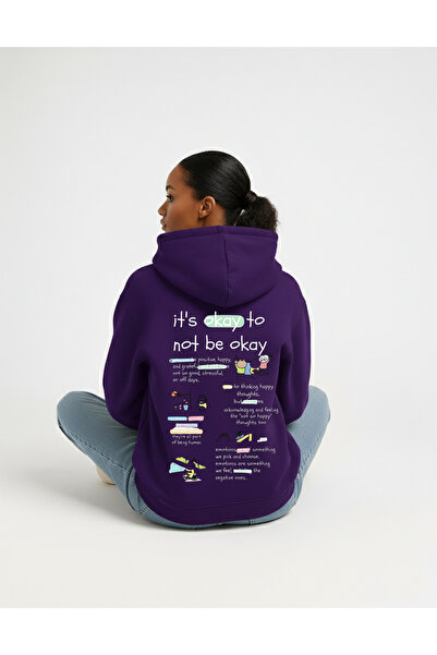 LORVEX هودي قصة فضفاضة للجنسين بغطاء رأس قطن 100% NOT BE OKAY مطبوع