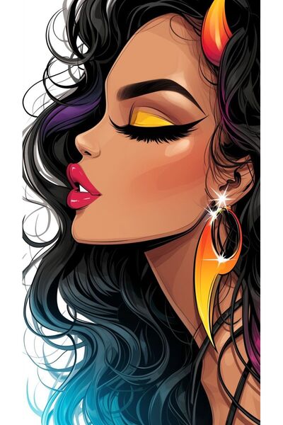 ALAYRA International ملصق فني تجريدي نابض بالحياة لوجه أنثوي، ديكور جداري عصر...