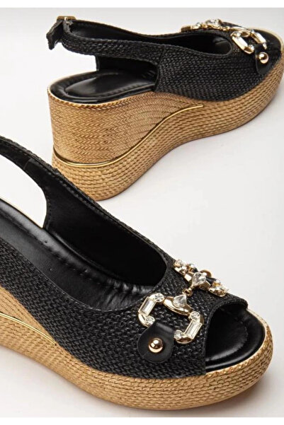 ZENGEZUR MALL Nrzsnt Caver Black Leather Wedge Heel Sandals (224535) (Size: 38)