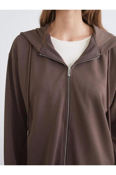 LC Waikiki Hooded Oversize Women's Zippered Sweatshirt (W5)