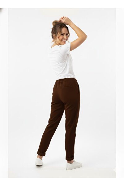 CELTMODA Women's Lace-Up Full Stretch Fabric Italian Pants - Brown