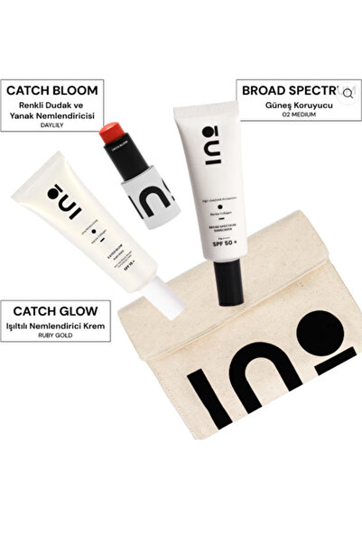 INO Beauty Pocket Lip Cheek Stick DAYLİLY & Catch Glow RUBY GOLD & Broad Spectrum SPF 50+ Sunscreen 02 MEDİUM