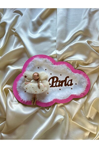 Bebika Kişiye Özel İsimli Bulut Şeklinde Pembe Bebek Kapı Süsü – El Yapımı