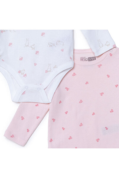 ebebek Hello Baby HelloBaby Kız Bebek 2li Uzun Kol Body Çıtçıtlı Yaka Ribana Paça