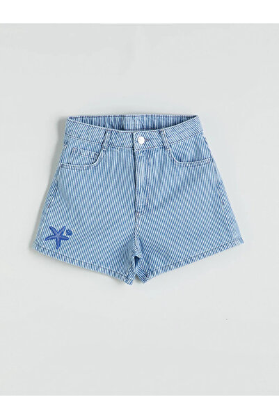 LC Waikiki Lcw Kids Indigo Striped Girl Jean Shorts