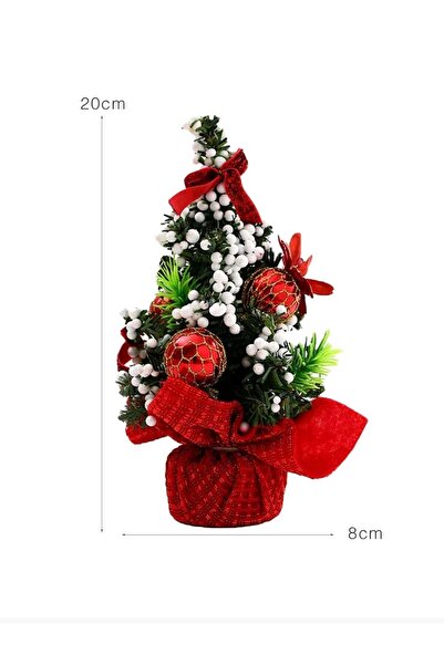 First Choice 2 pcs mini artificial Christmas tree with ornaments, red artificial flowers, bows and baubles 18 cm