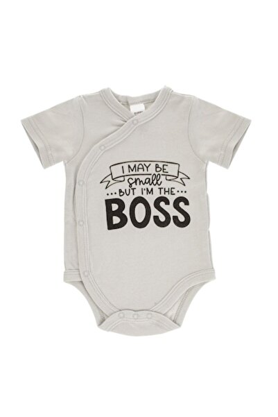 OEM Body gri din bumbac „Poate sunt mic, dar eu sunt șeful” pentru bebeluși