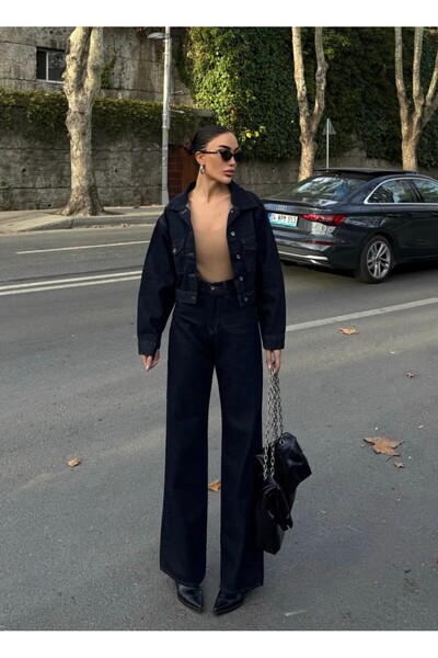 LB Laluna Butik Women's Jacket and High Waist Palazzo Pants Denim Suit