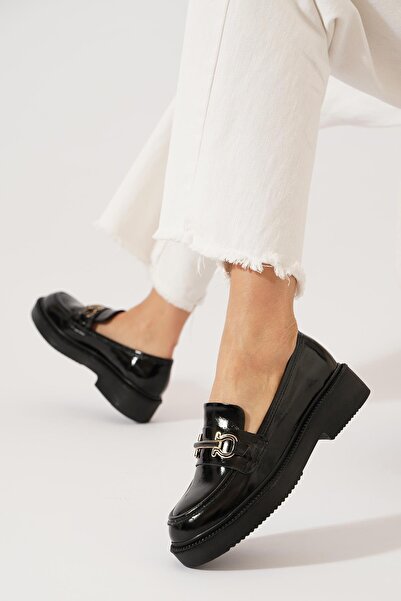 Moda Pie Loden Front Buckle Women's Loafer Ballet Black Patent Leather