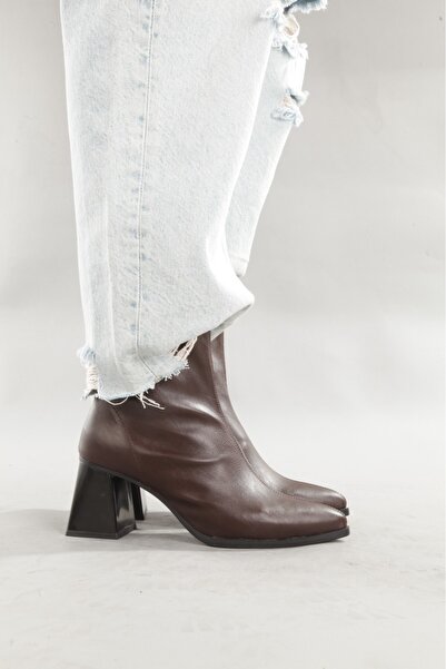 markasende Brand Sende Women's Bitter Brown Pointed Toe Chunky Heel Stretch B...